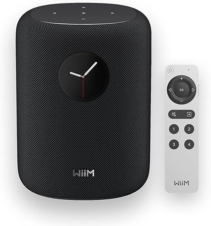 WiiM Sound Smart Speaker with 1.8″ Touch Display, Hi‑Res 24‑bit/192 kHz, AI RoomFit™ Room Correction, 100W Peak, Wi‑Fi 6E/Bluetooth 5.3, Multi‑Room & Stereo Pairing, Remote Included, Black