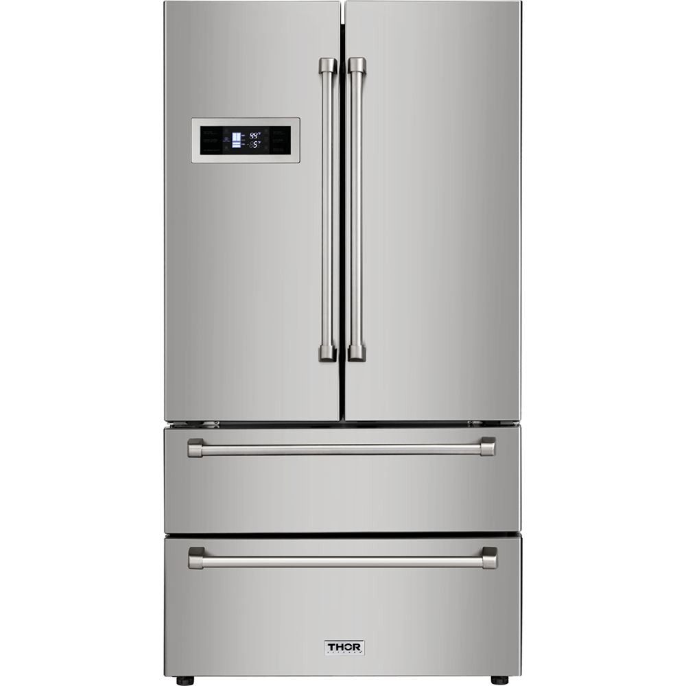 36 in. 4 Door Counter Depth French Door – Freestanding Stainless Steel Refrigerator with Automatic Ice Maker