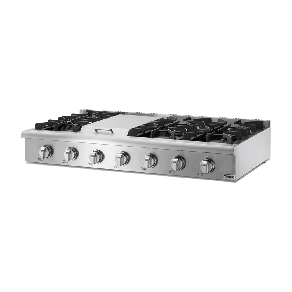 48-Inch Pro Style Stainless Steel Gas Range Top with Griddle