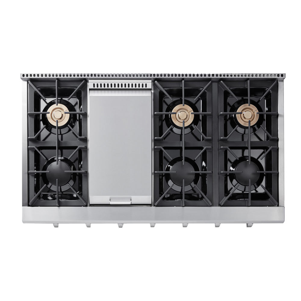 48-Inch Pro Style Stainless Steel Gas Range Top with Griddle
